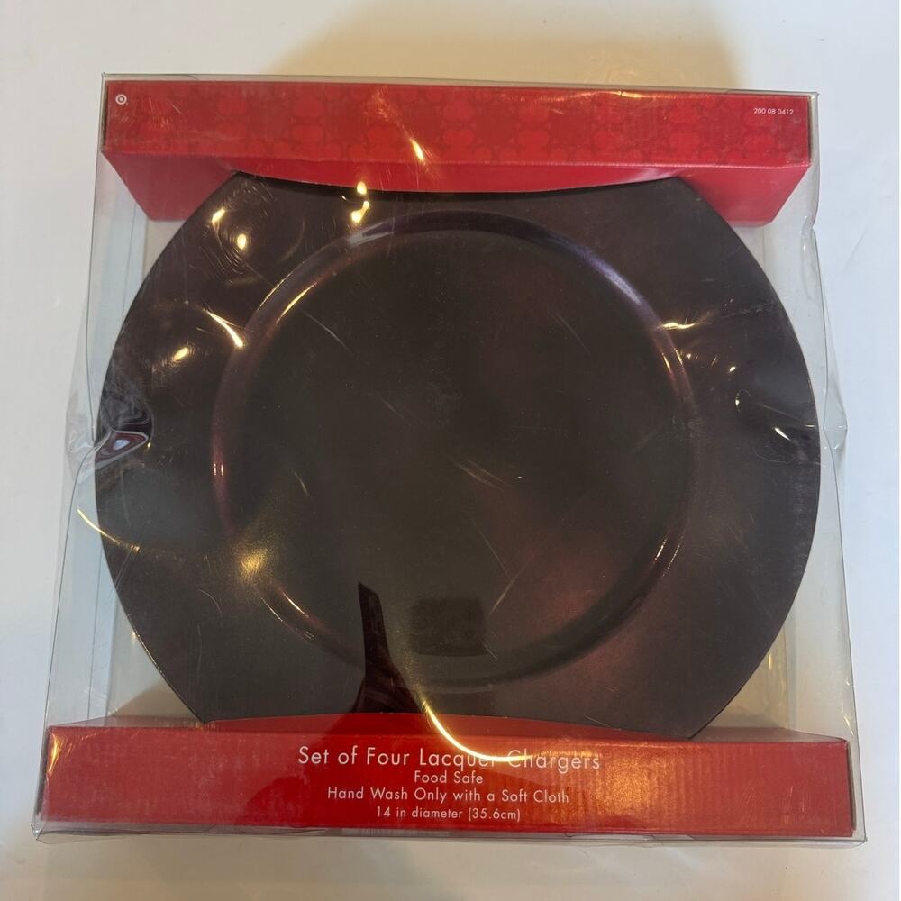 New in Box Vtg Target 4pk Lacquer Charger Plates Dark Purple 13.5" Diameter